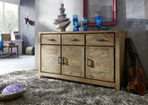 Gfine Sideboard with four doors and two drawers made of solid Sheesham wood 145x45x86Cm